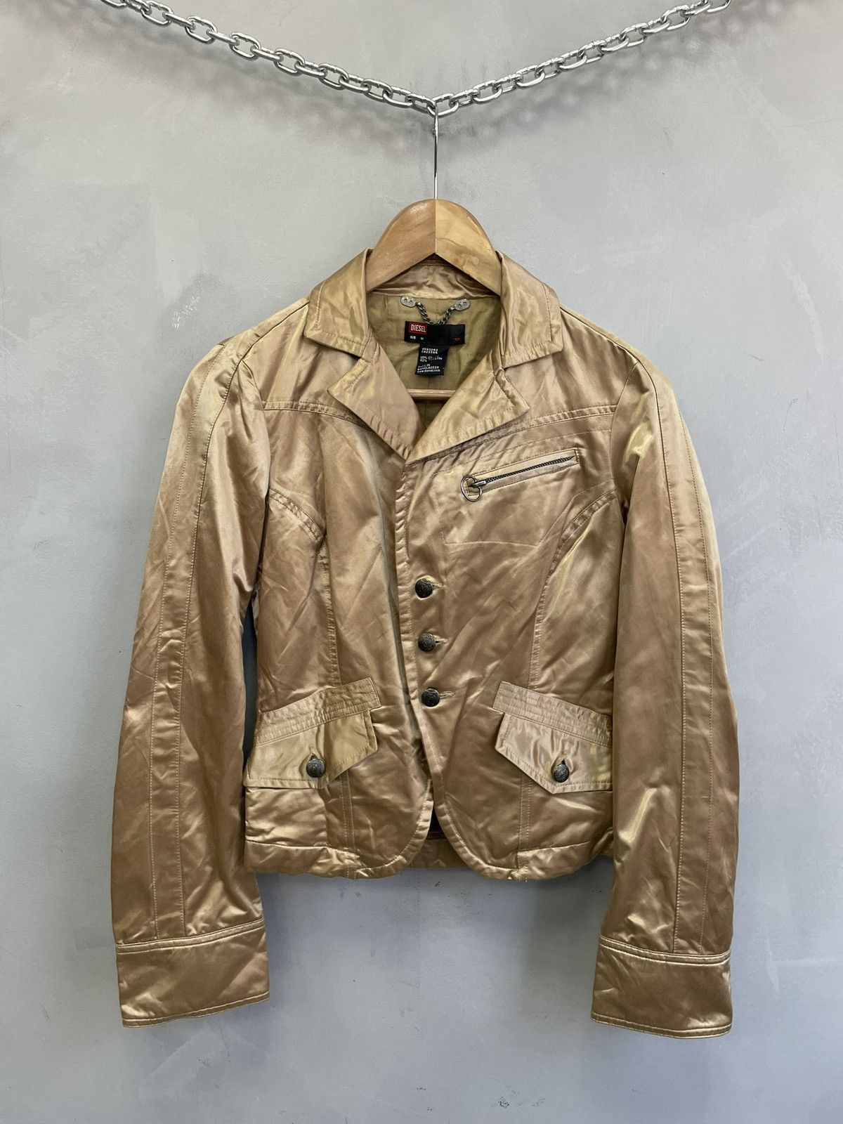 Diesel Diesel Gold Satin Moto Jacket Y2K Glamour Street Style Size M / US 6-8 / IT 42-44 - 1 Thumbnail