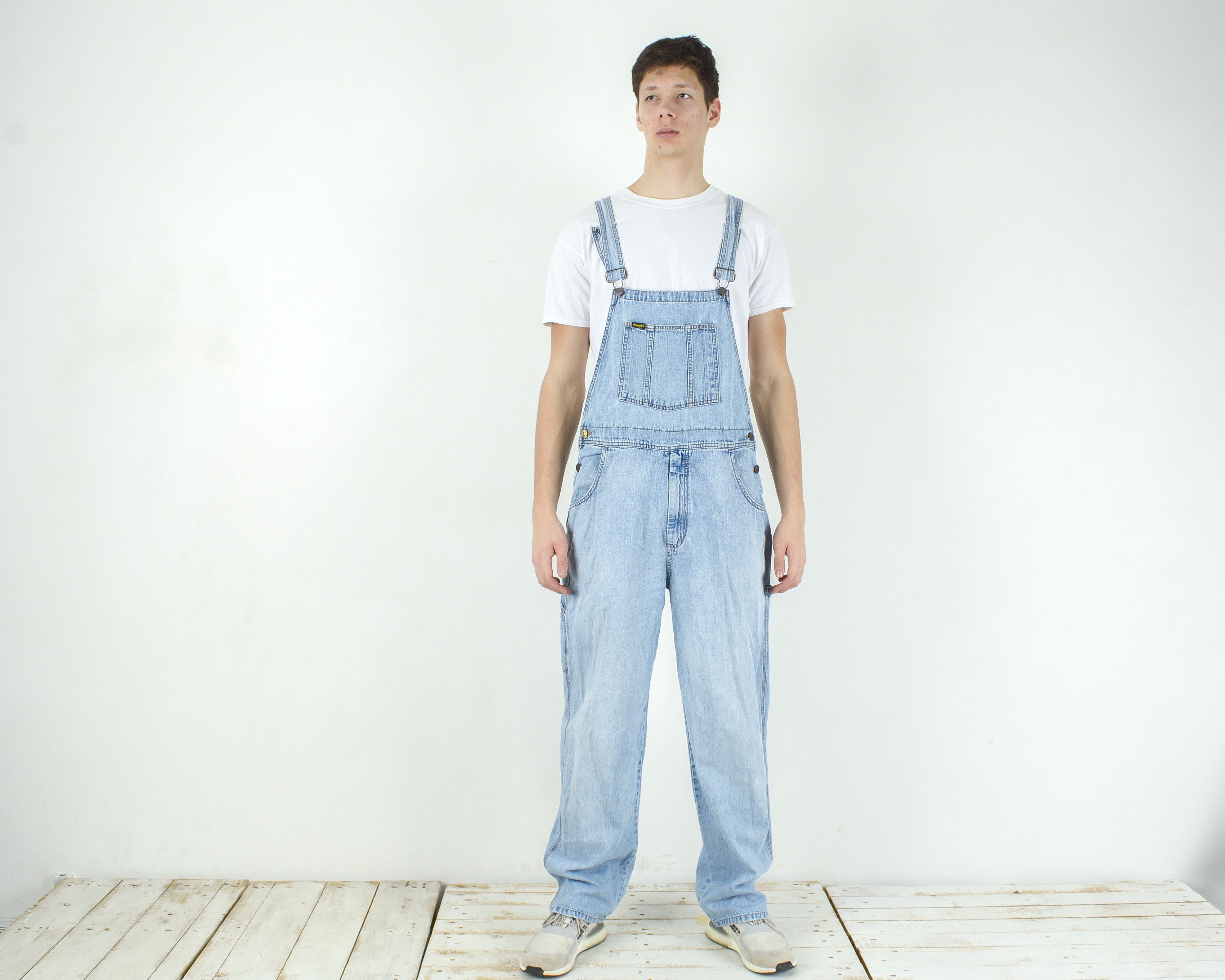 image of Vintage Men Worker Denim Jumpsuit Dungarees Bibs Chore Utility Jean in Blue (Size 38)