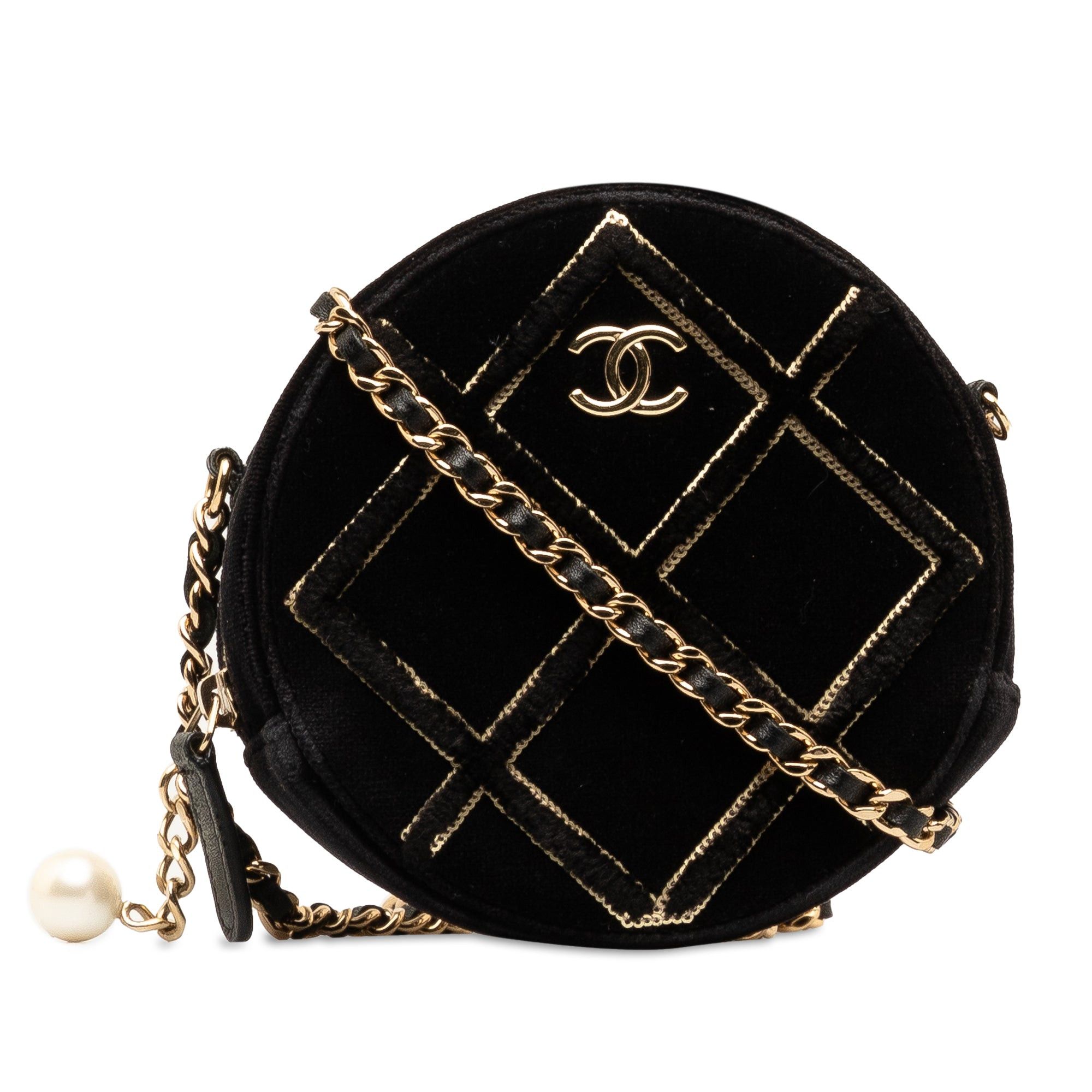 Chanel Chanel Velvet Pearl Sequin Round Crossbody Black Size ONE SIZE - 1 Thumbnail