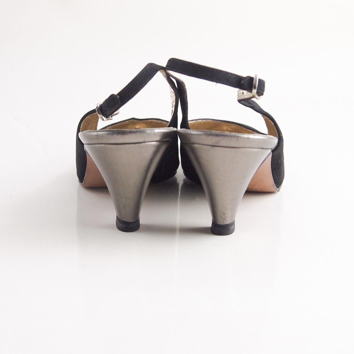 Salvatore Ferragamo Ferragamo Slingback Sandals Black Canvas Silver Cap Tee US 8 Size US 8 / IT 38 - 7 Thumbnail