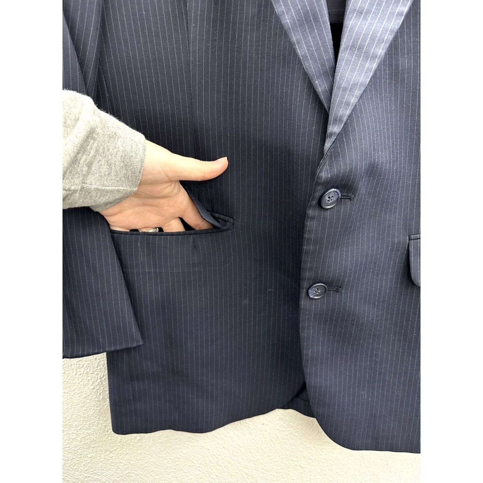 Stafford Stafford Blazer Size 41R Blue Pinstripe Two-Button Up Sports Coat Mens Regular Notch Lapel Jacket Front Button Style Two-Button Front Sizing 41R Size 42R - 3 Thumbnail