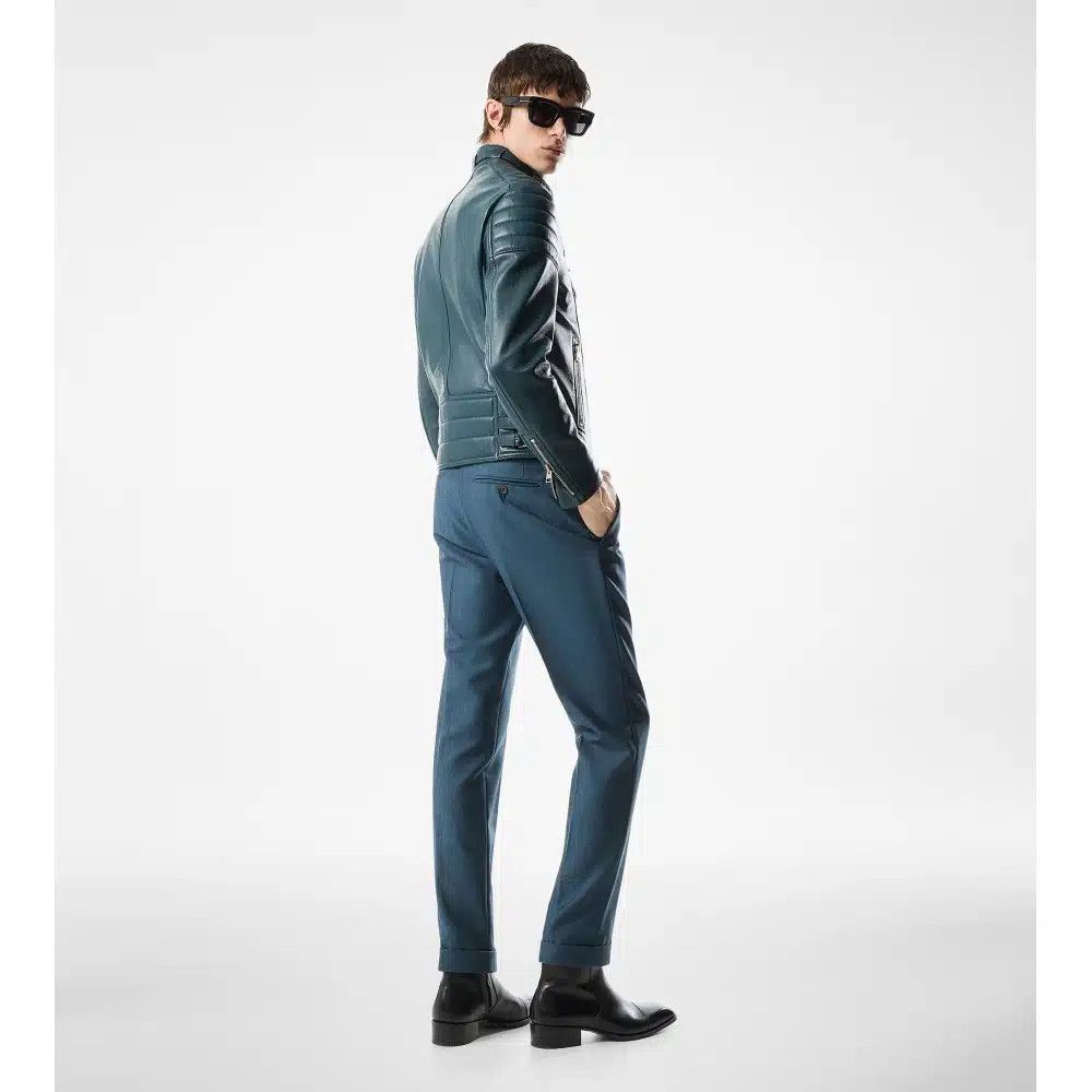 Tom Ford o1loc1c0725 LXI006 Leather Biker Jacket in Blue Size US L / EU 52-54 / 3 - 3 Thumbnail