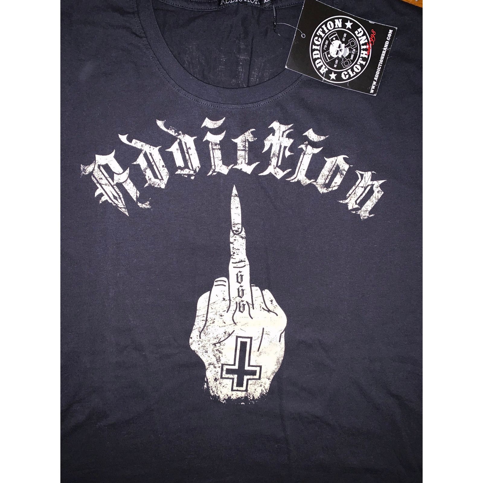 Other Addiction Middle Finger Cross T Shirt XL Black Gothic NWT Size US XL / EU 56 / 4 - 3 Thumbnail
