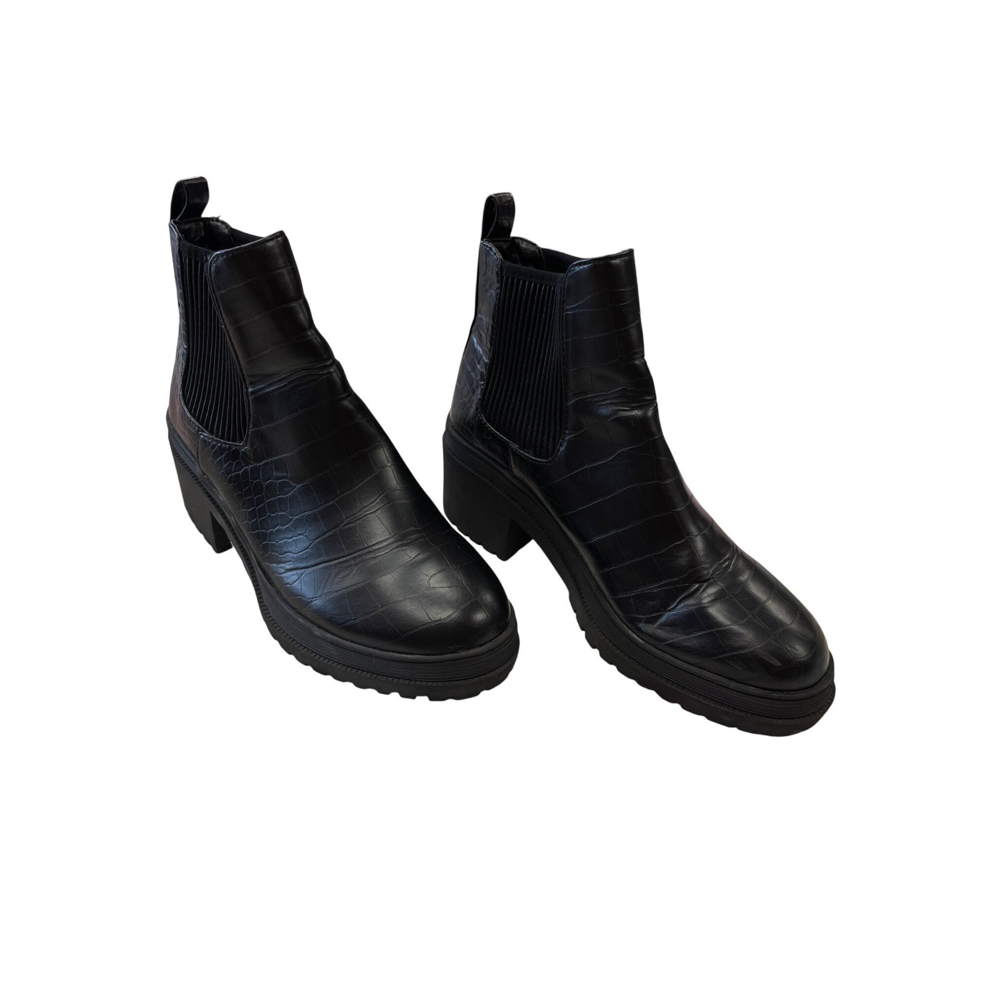 Topshop Topshop Womens Black Croc Embossed Chelsea Boots Sz 7.5 SKU Size US 7.5 / IT 37.5 - 4 Thumbnail