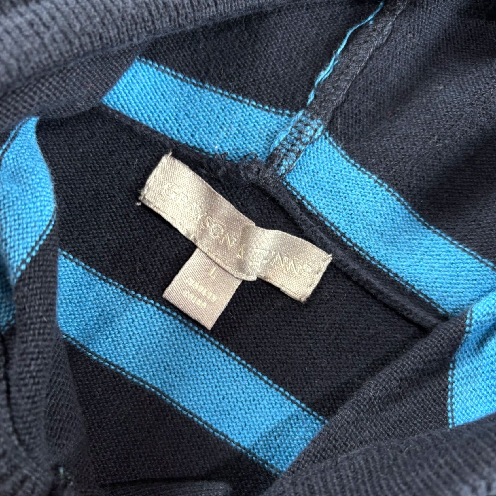 Vintage Grayson & Dunn Hoodie Mens L Navy Blue Stripe Knit Casual Size US L / EU 52-54 / 3 - 2 Thumbnail