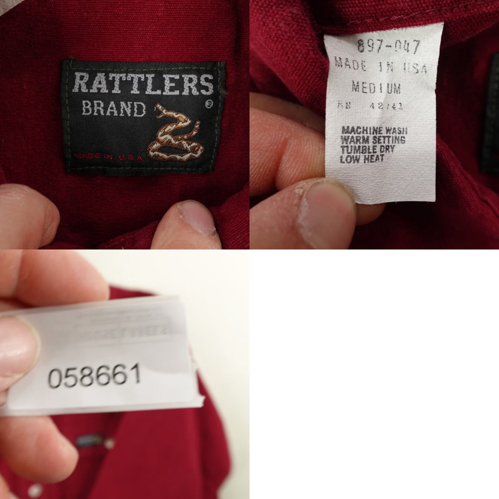 J Brand VINTAGE Rattlers Brand Shirt Men’s Medium Red Canvas Button-Up Western Cowboy Long Sleeve Casual Workwear 1960s 70s Mens Size US M / EU 48-50 / 2 - 8 Thumbnail