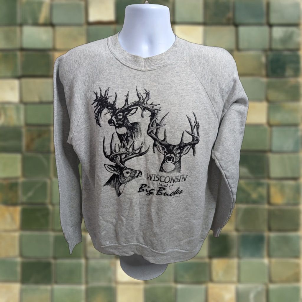 Fruit Of The Loom VINTAGE 90s Jerzees Deer WI Big Bucks Stag Raglan Sweatshirt USA XL Gray Deer Nature Animals Mens Size US XL / EU 56 / 4 - 1 Thumbnail