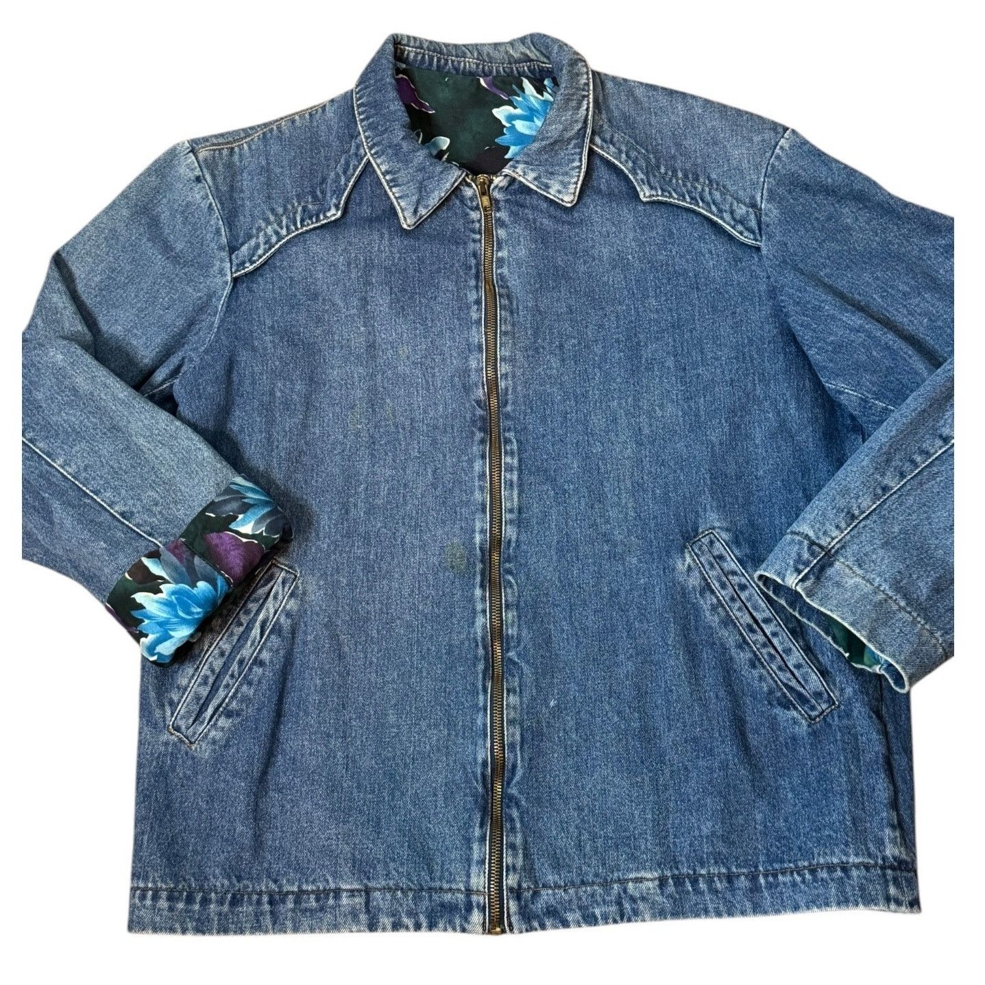 Vintage Vtg Denim Blue Jacket Blue Purple floral lining zip closing Size M / US 6-8 / IT 42-44 - 3 Thumbnail