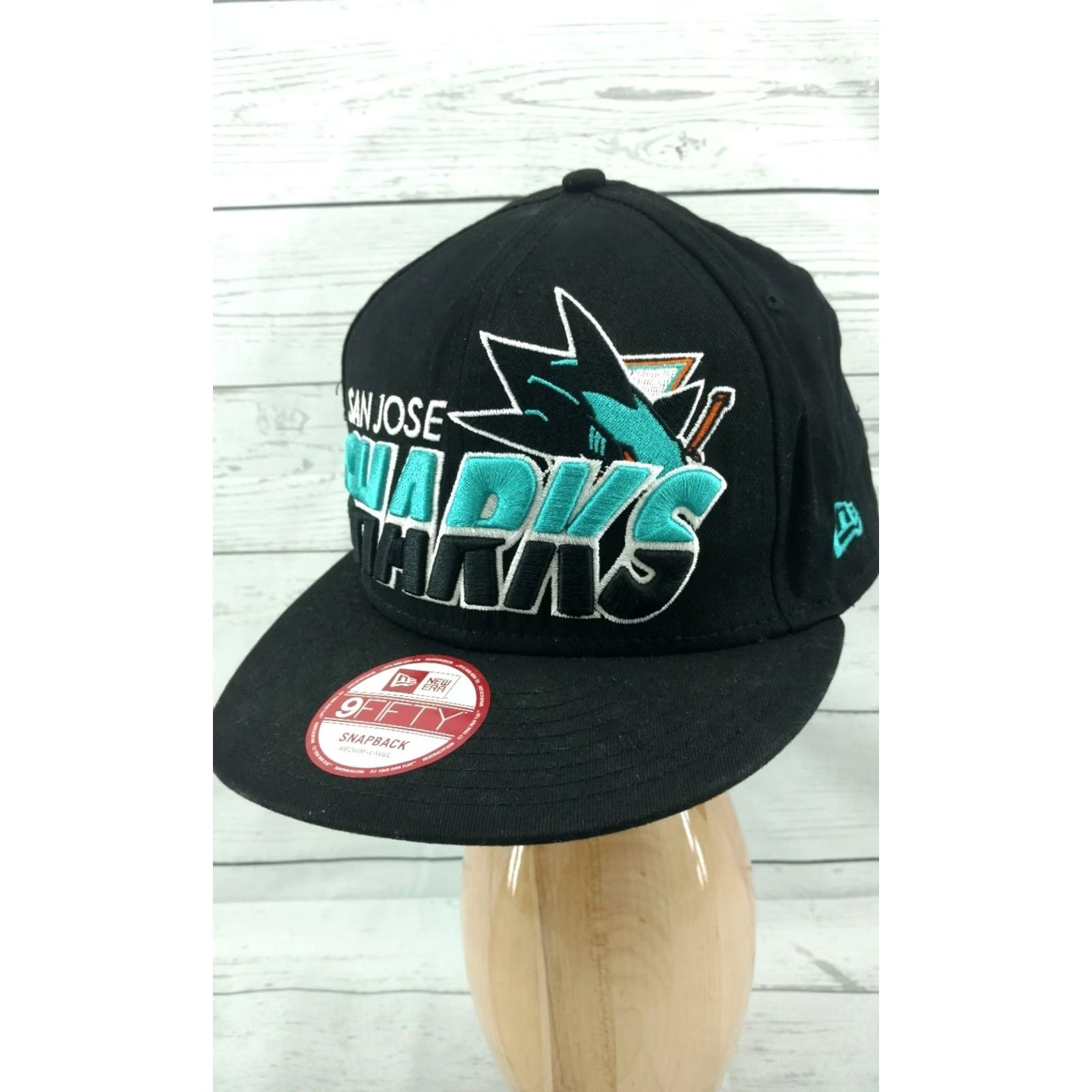 New Era New Era NHL San Jose Sharks Classic Snapback Hat Big Front Letter Logo Cap Mens Adjustable Black Blue Cap Size ONE SIZE - 2 Thumbnail