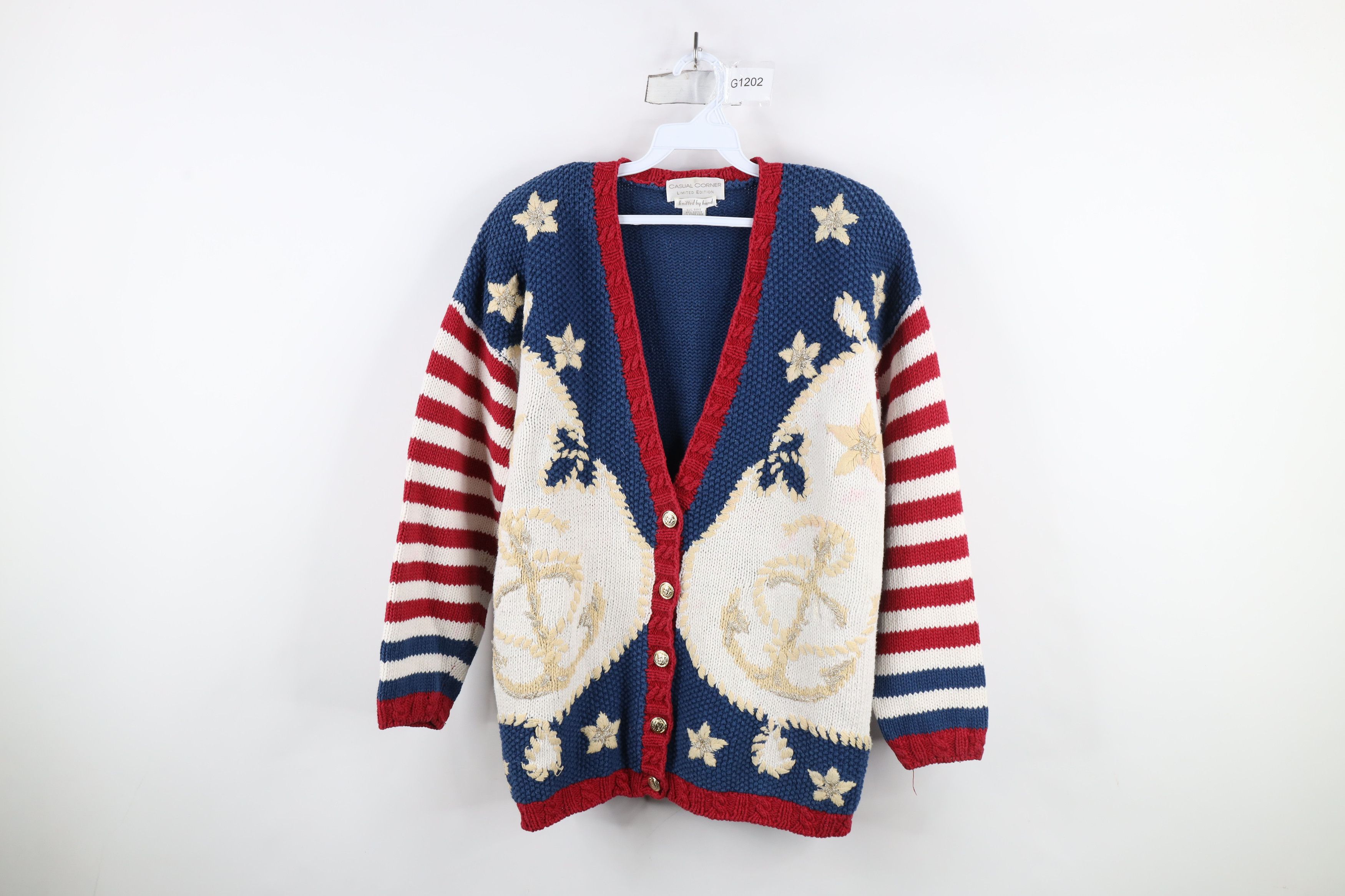 Vintage Vintage 90s Streetwear Flower Boat Anchor Cardigan Sweater Size M / US 6-8 / IT 42-44 - 1 Thumbnail