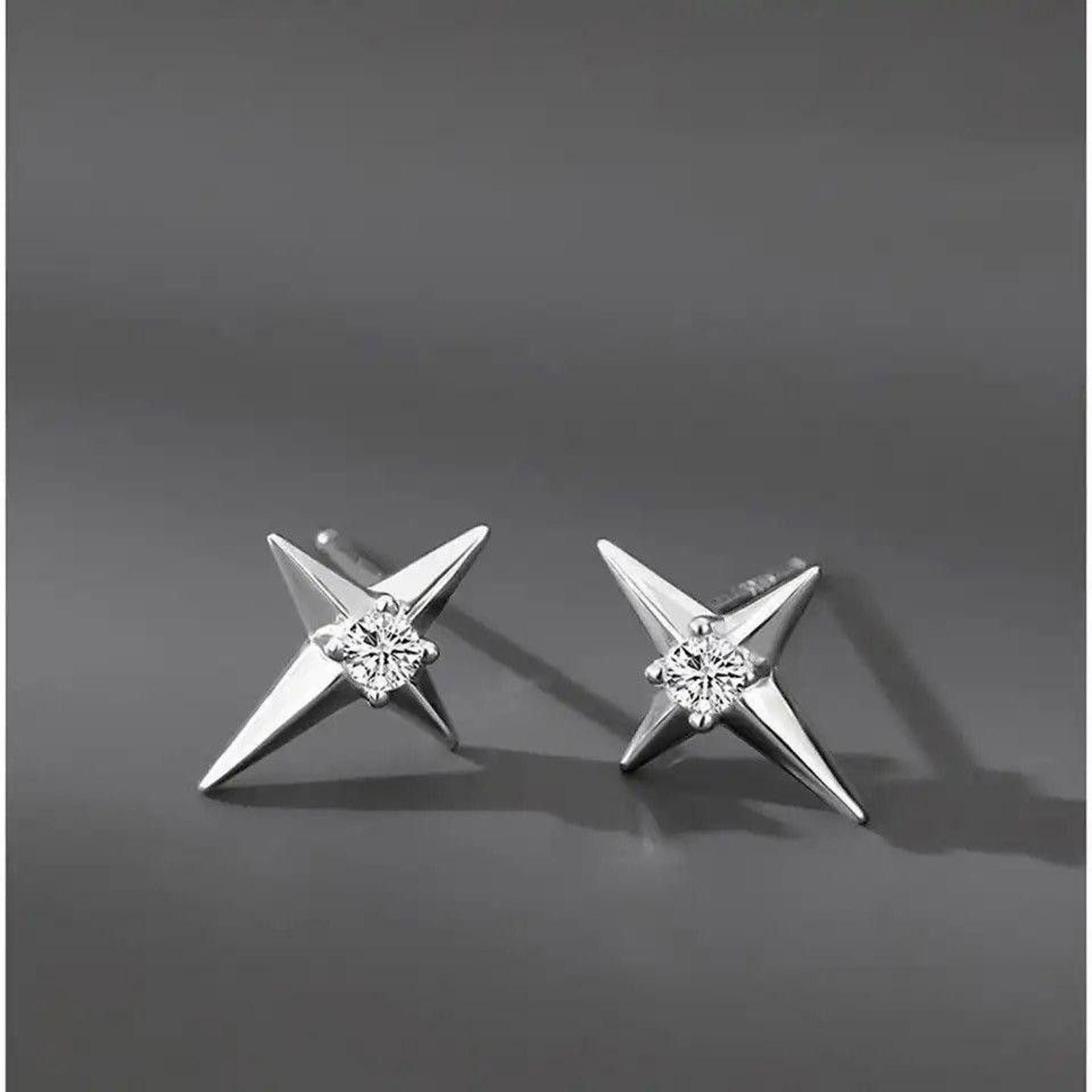 Jewelry 925 Silver Plated CZ Star Stud Earrings Size ONE SIZE - 6 Thumbnail