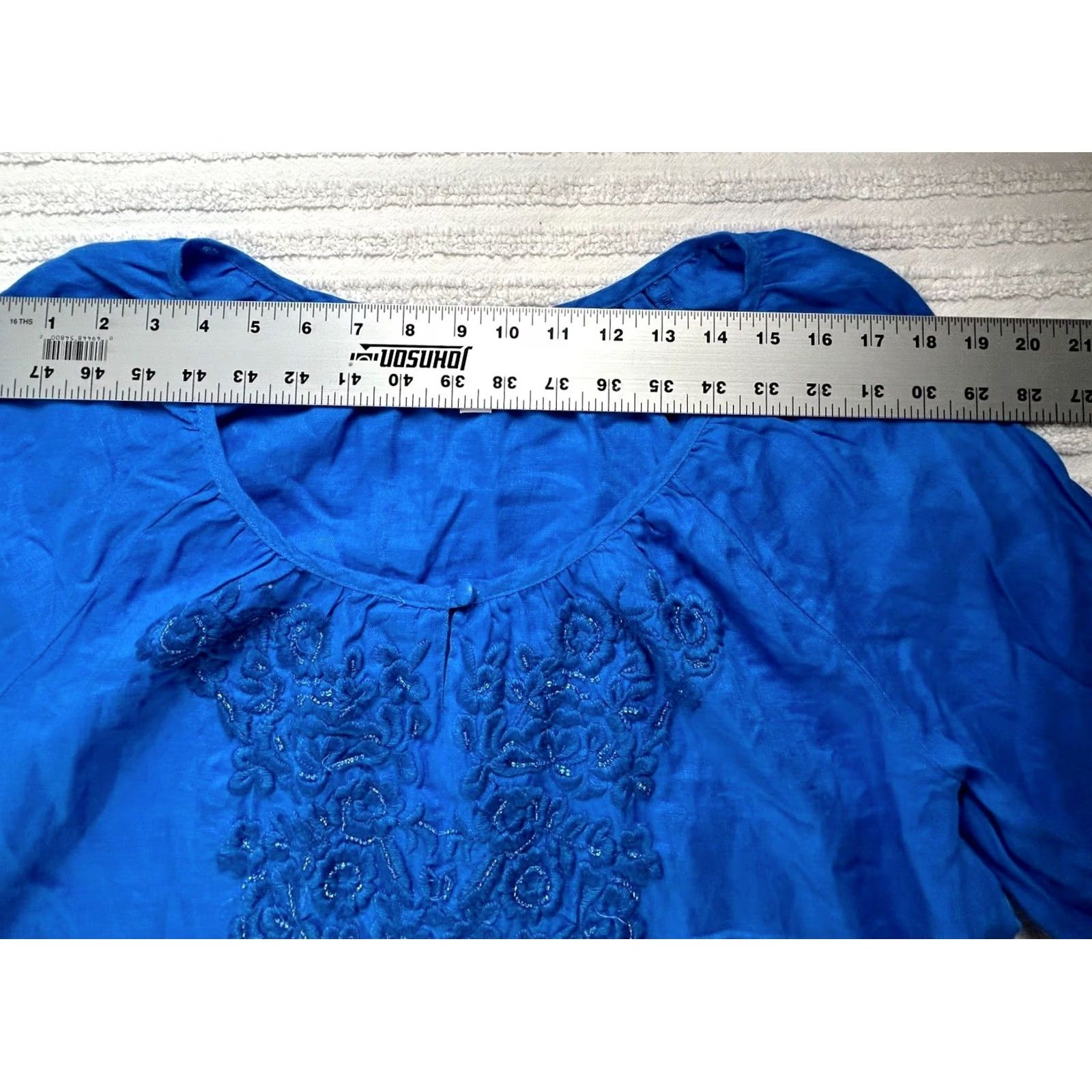 Charter Club Charter Club Womens Linen Embroidered V-Neck Tunic Blouse Blue 0X New Size XL / US 12-14 / IT 48-50 - 7 Thumbnail
