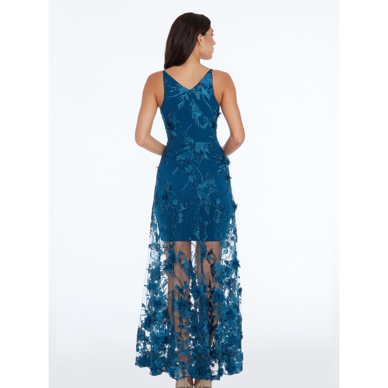 Dress the Population Dress the Population Sidney Gown Peacock Blue 3D Floral App Size M / US 6-8 / IT 42-44 - 3 Thumbnail