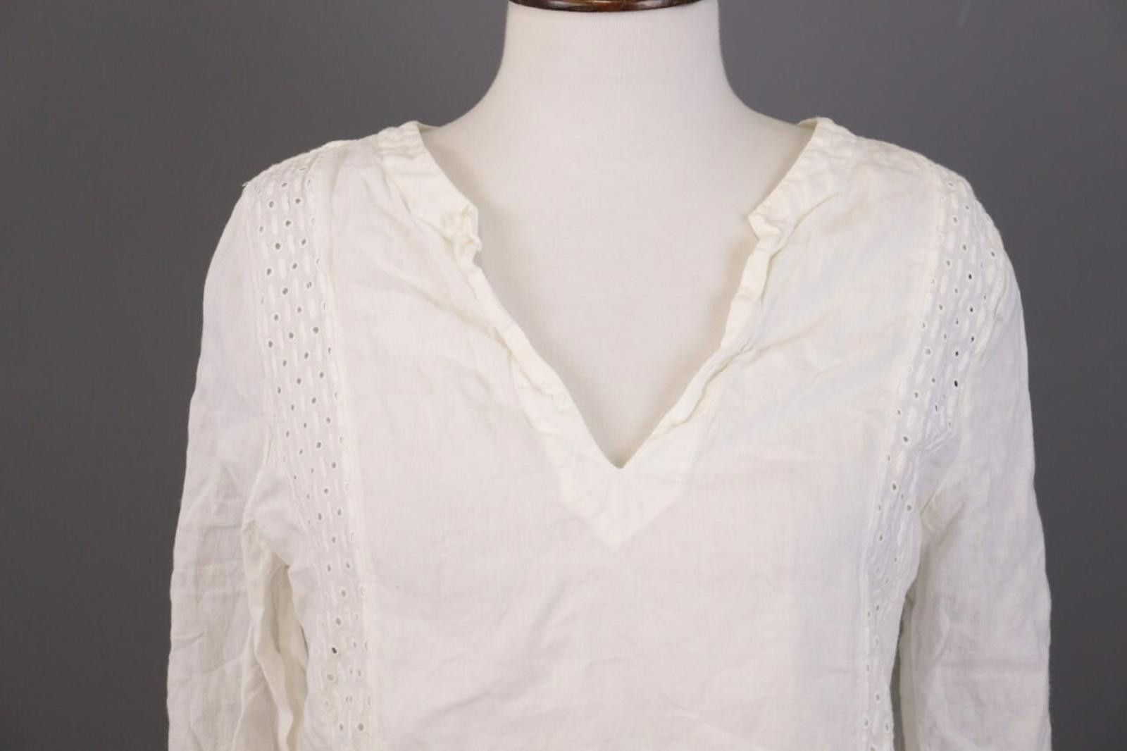 120% Lino 120% Lino White Long Sleeve V-Neck Summer Linen Top Shirt Size M / US 6-8 / IT 42-44 - 2 Thumbnail