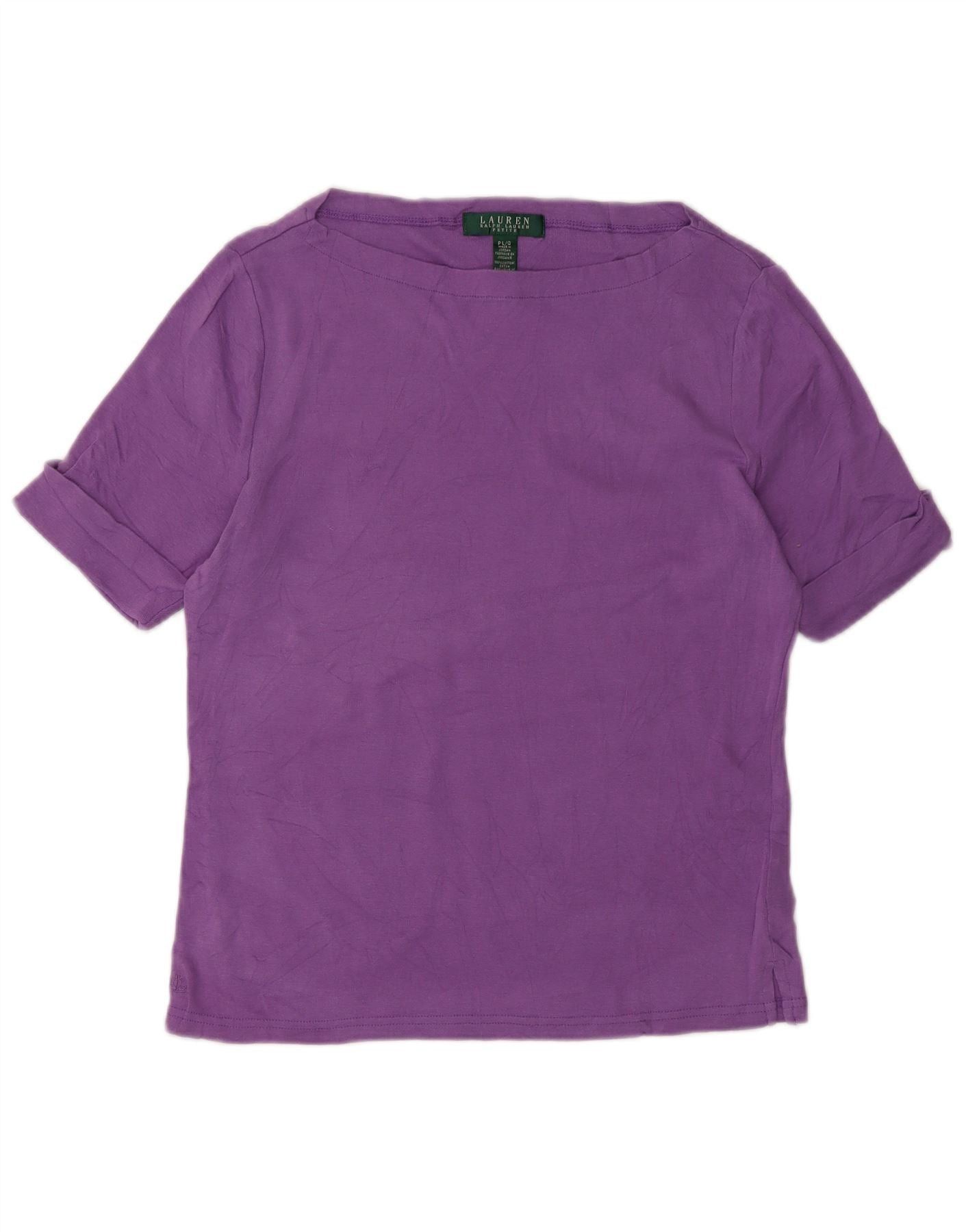 Ralph Lauren Womens Petite T-Shirt Top UK 14 Large Purple Cotton Size XS / US 0-2 / IT 36-38 - 1 Thumbnail