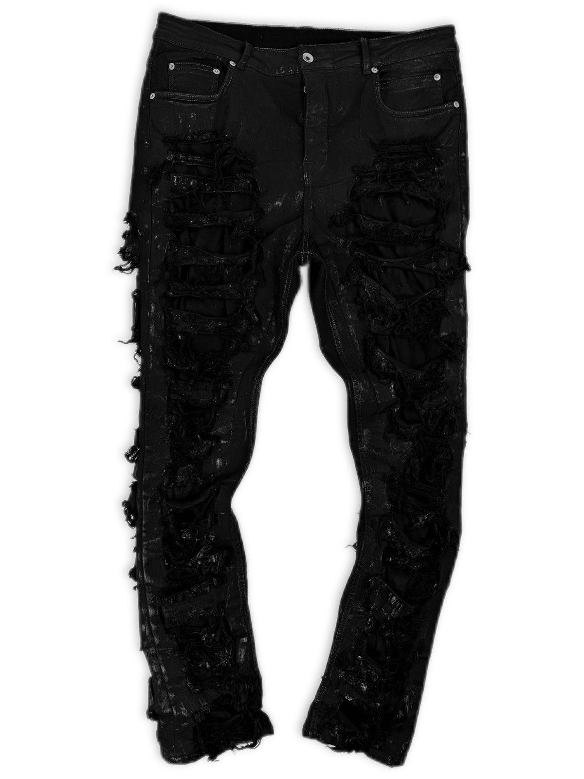 Rick Owens Drkshdw Rick Owens DRKSHDW Detroit Waxed Slashed Distressed Denim Size US 34 / EU 50 - 1 Thumbnail