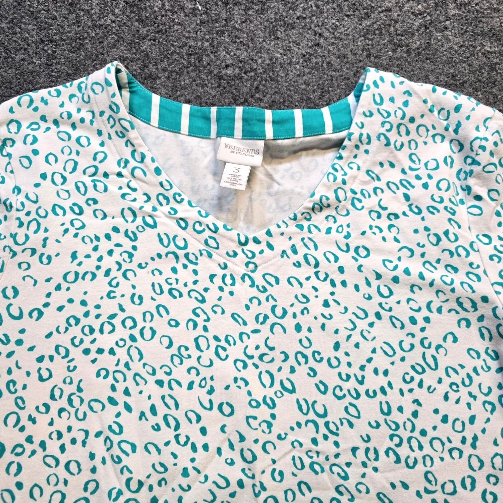 Vintage Chicos Top Womens XL White Green Leopard 3/4 Sleeve Stretch Casual Tunic Blouse Jersey Cotton Spandex Womens Regular Men no Size XL / US 12-14 / IT 48-50 - 2 Thumbnail