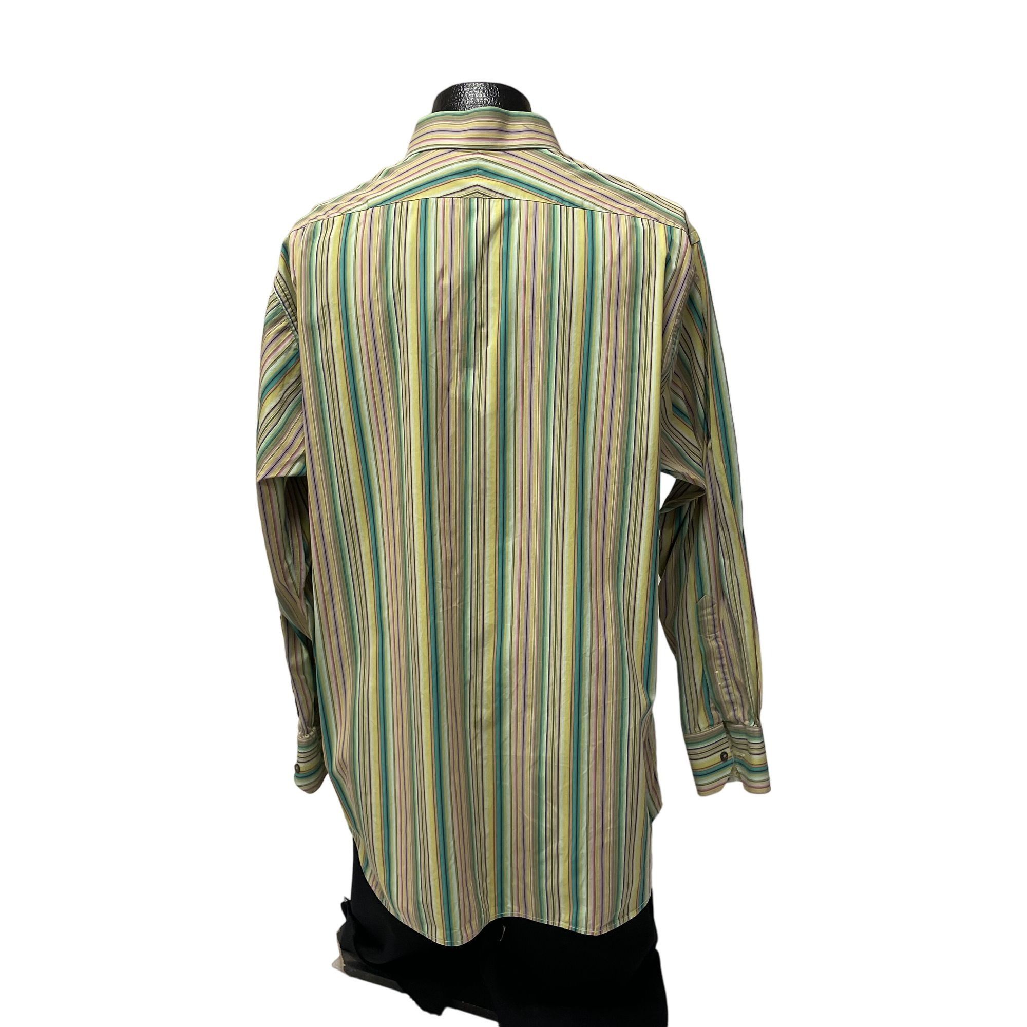 Ike Behar Ike Behar Trim Fit Green RAINBOW CANDY Stripe Dress Shirt Size US XL / EU 56 / 4 - 3 Thumbnail