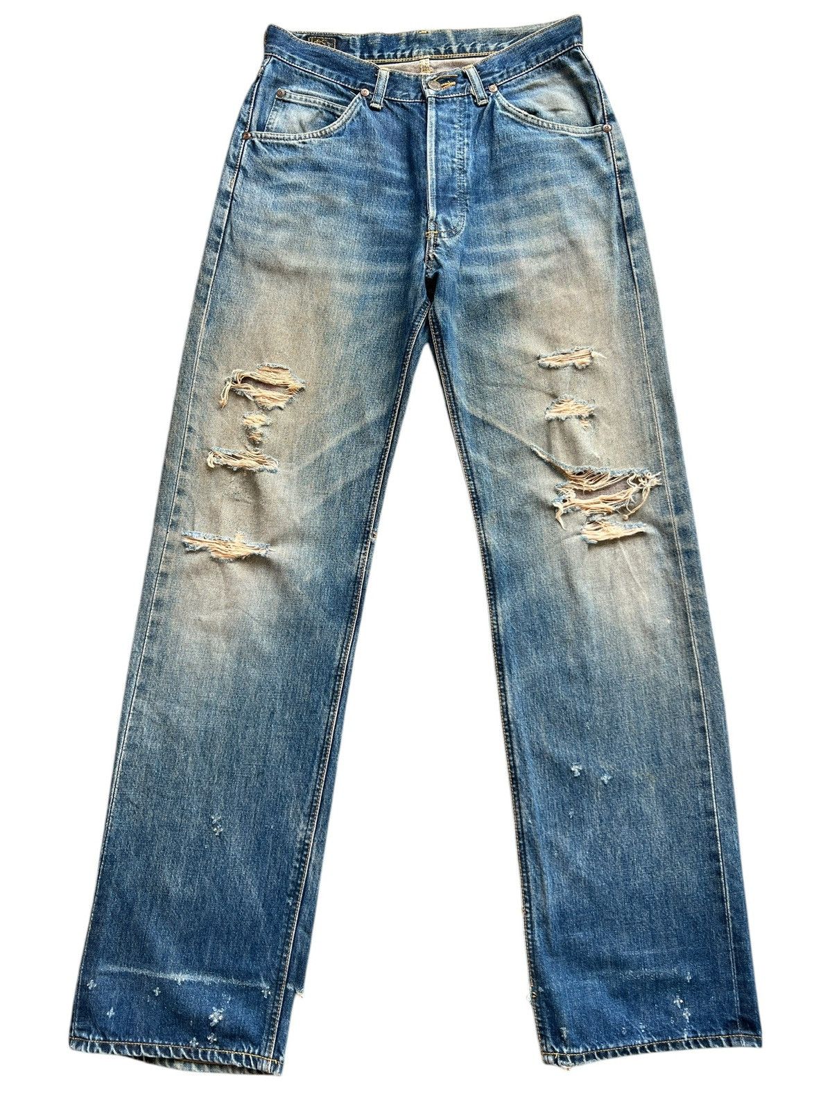 Vintage 90s Lee Selvedge Distressed Wide Denim Jeans 30x34
