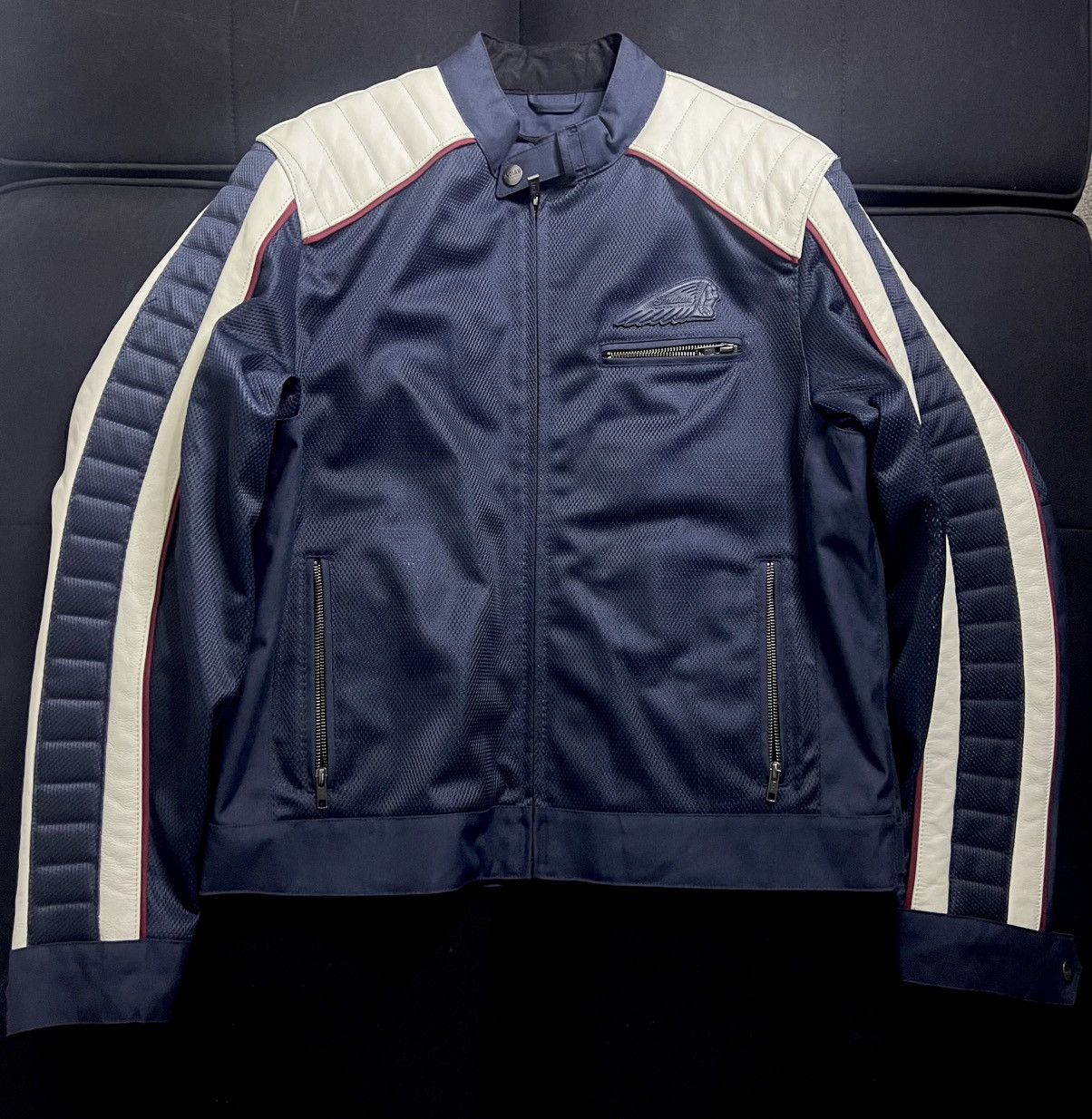 Men’s Navy Blue Leather/Mesh Jacket Large