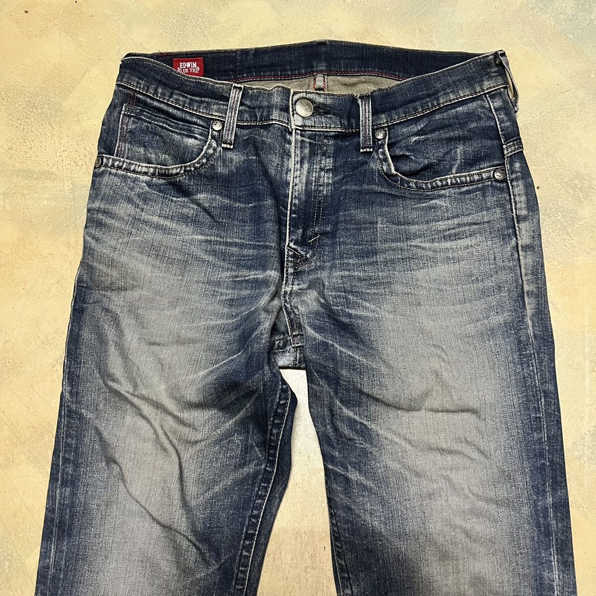 Edwin Edwin Blue Trip Distressed Design Denim Jeans Size US 33 - 3 Thumbnail