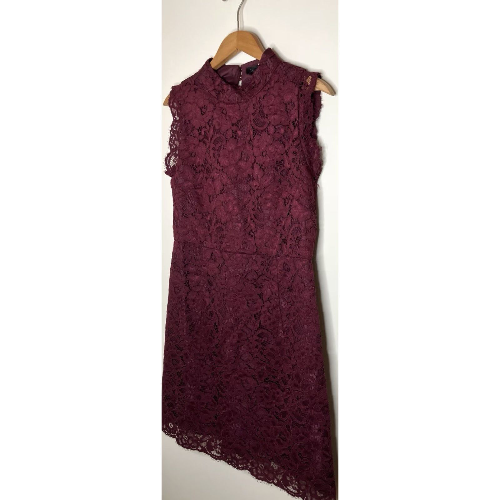 TED BAKER Latoya High Neck Lace Dress Burgundy Women Knee Length 12 New