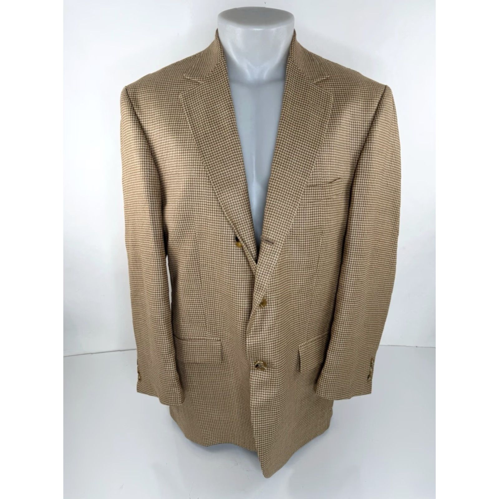 Orvis Orvis Blazer Jacket / Houndstooth Wool Linen Silk US 40 42 R - Brown Beige / Three-Button / Mens, Regular, Size 40 Size 40R - 2 Thumbnail