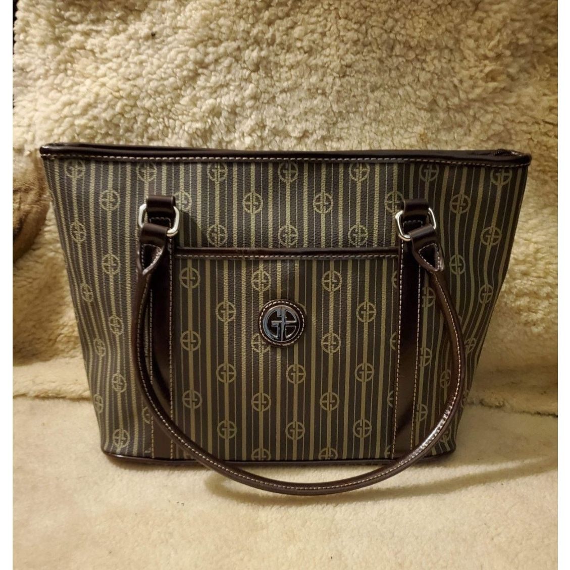 Giani Bernini Giani Bernini Signature Striped Ladies Handbag Brown 8558RP Size ONE SIZE - 1 Thumbnail