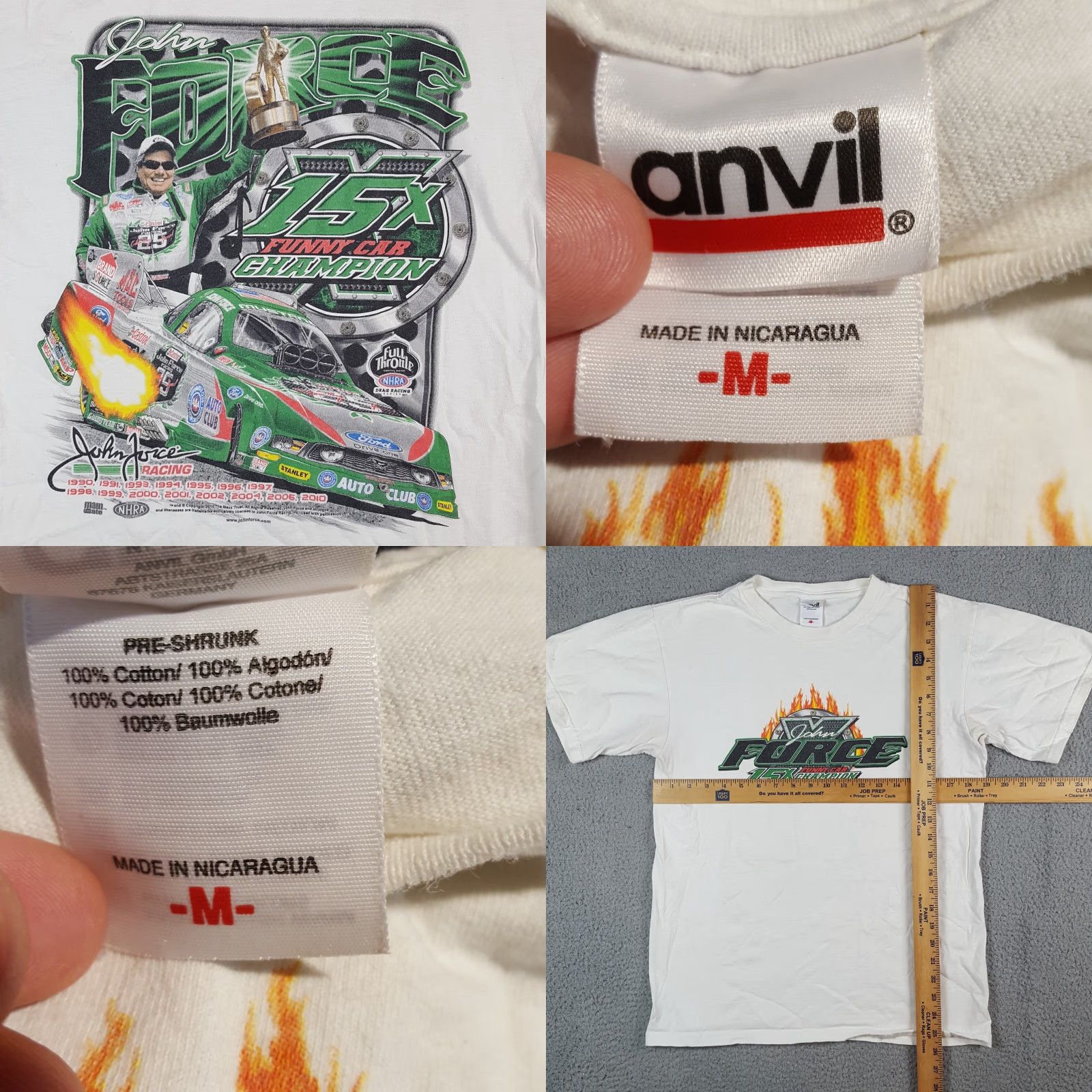 Anvil VINTAGE John Force Funny Car Champion NASCAR Race T Shirt Size M Auto Car Flame Racing Size US M / EU 48-50 / 2 - 8 Thumbnail