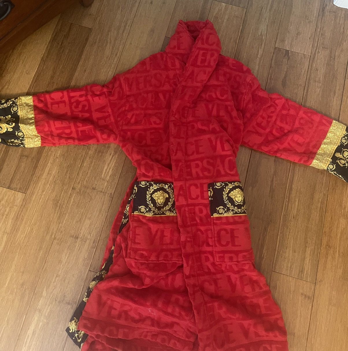 image of Versace Barocco Sleeve Robe (Red), Men's (Size Small)