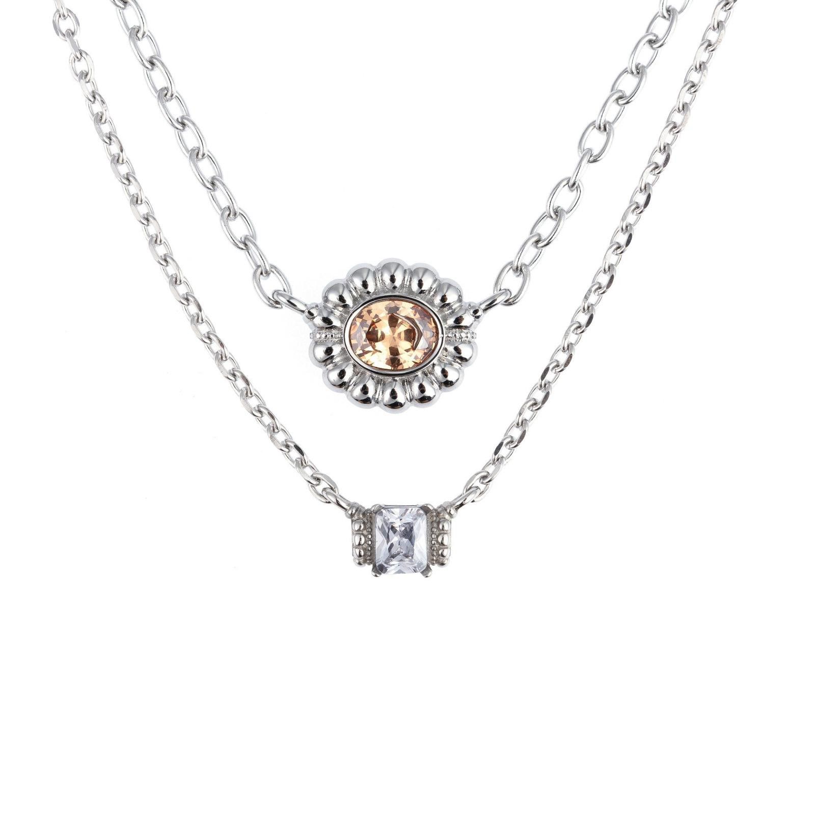 Vintage Diamond Pendant Necklace – Round Gem, Layered Chain Size ONE SIZE - 5 Thumbnail