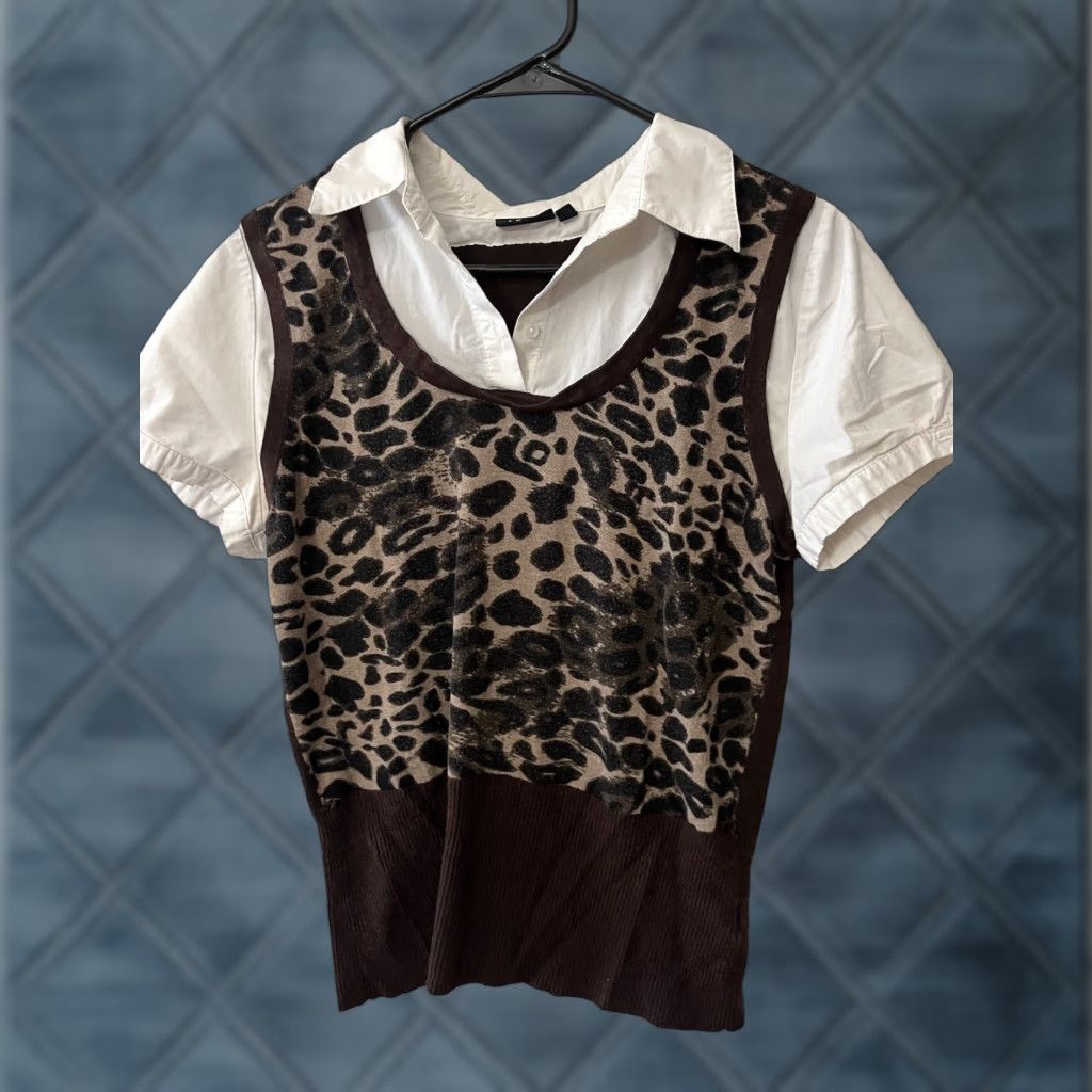 Vintage VINTAGE Apt 9 Blouse Shirt Womens Large Brown White Short Sleeve Animal Print Sheer 2 Shirt Womens Size L / US 10 / IT 46 - 1 Thumbnail