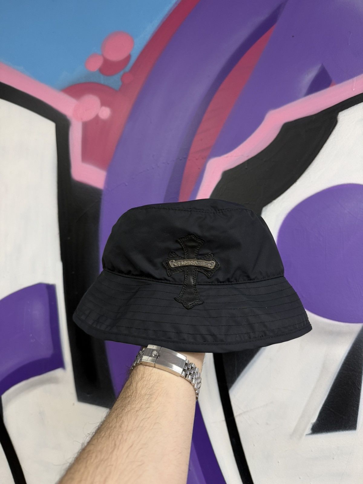 Chrome Hearts Chrome Hearts Navy Nylon Leather Patch Bucket Hat Size ONE SIZE - 1 Thumbnail