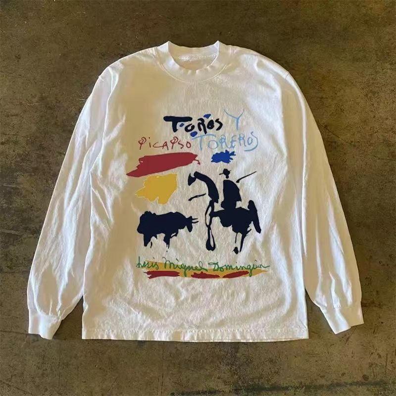 Japanese Brand White washed vintage bullfighter print long-sleeved t-shirt Size US M / EU 48-50 / 2 - 1 Thumbnail
