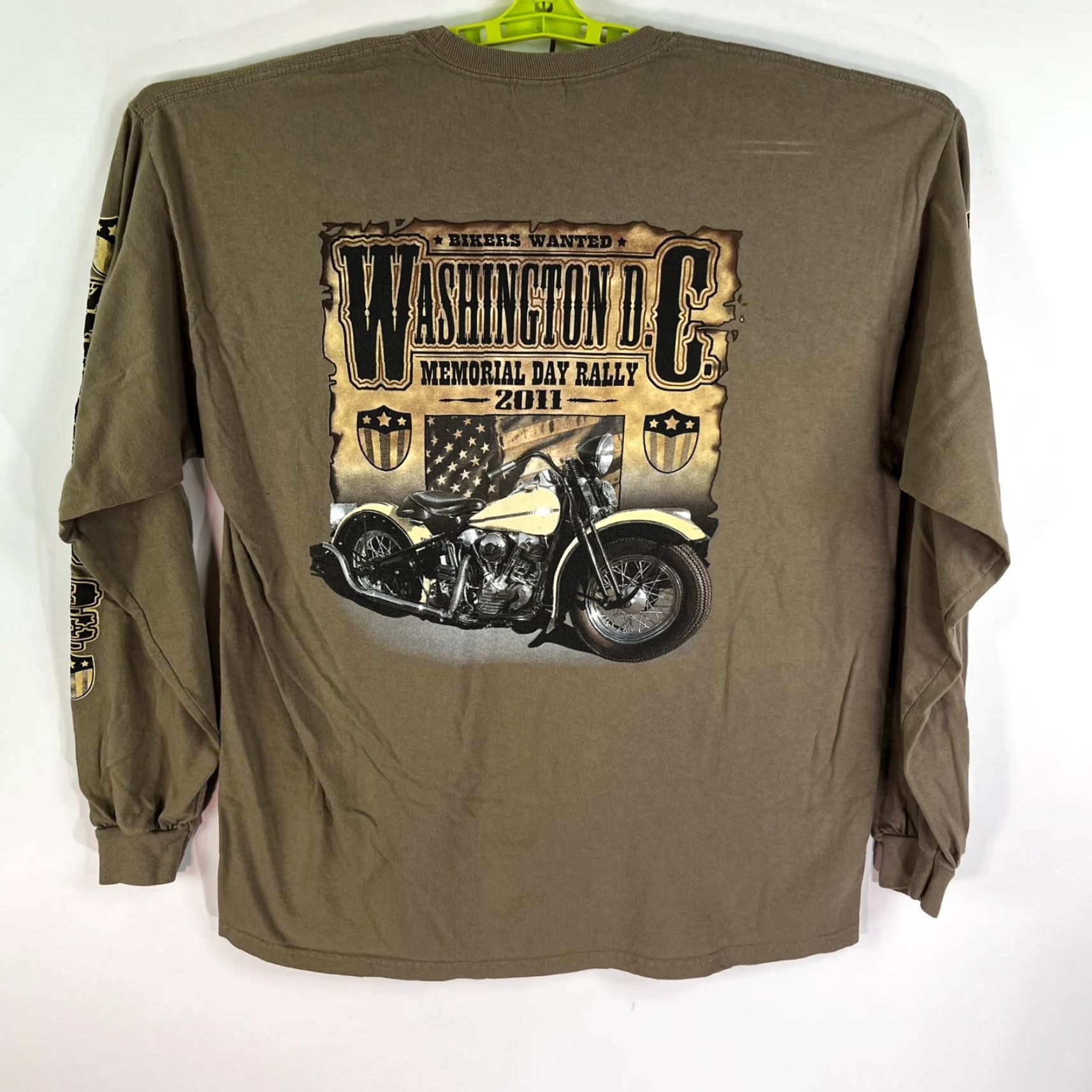 Gildan 2011 Bikers Memorial Day Motorcycle Rally DC Mens XL Tan Long Sleeve T-Shirt Size US XL / EU 56 / 4 - 5 Thumbnail