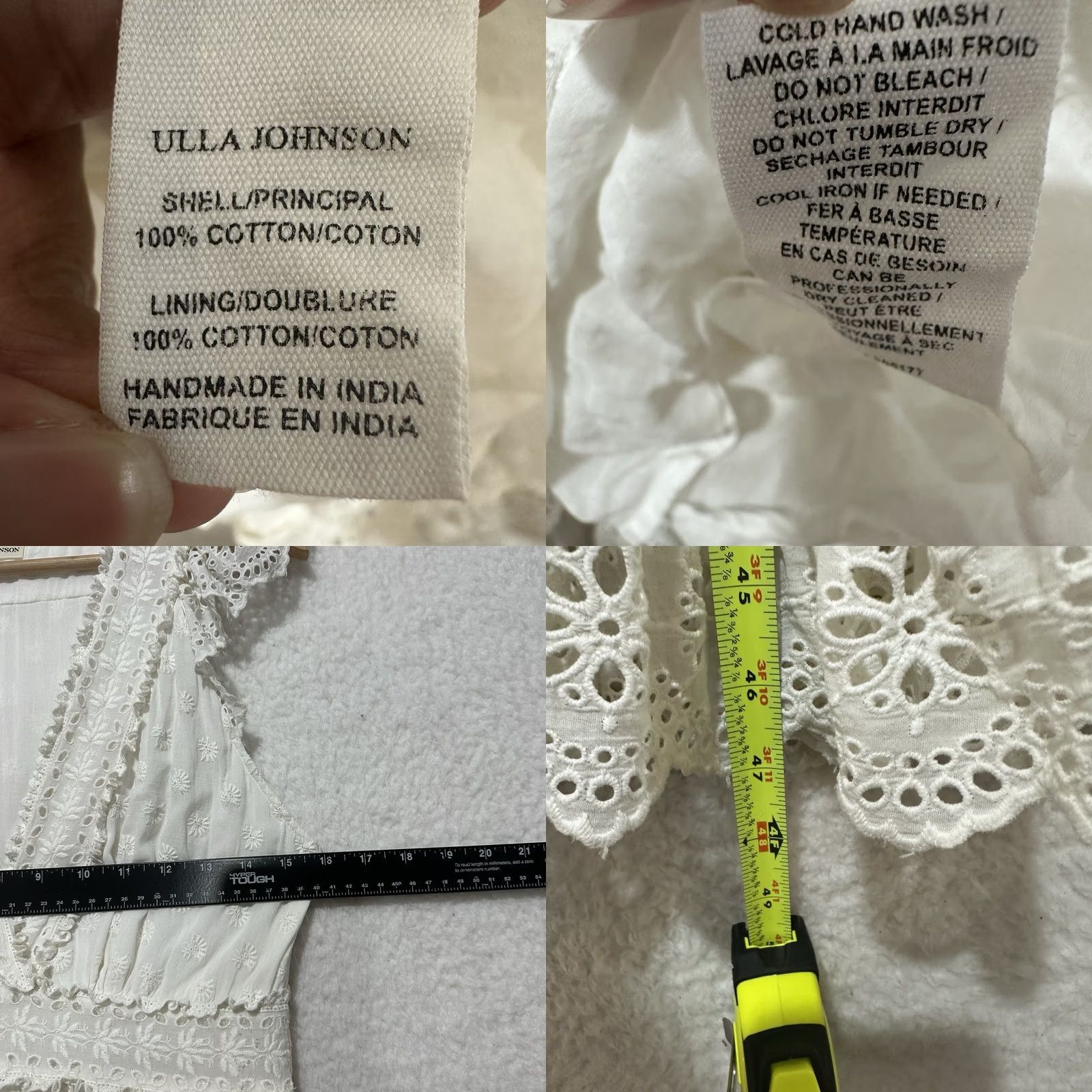 Ulla Johnson Ulla Johnson Marjorie Eyelet Ruffle White Cotton Dress Size 6 Blanc Lace Cotton Size M / US 6-8 / IT 42-44 - 10 Thumbnail