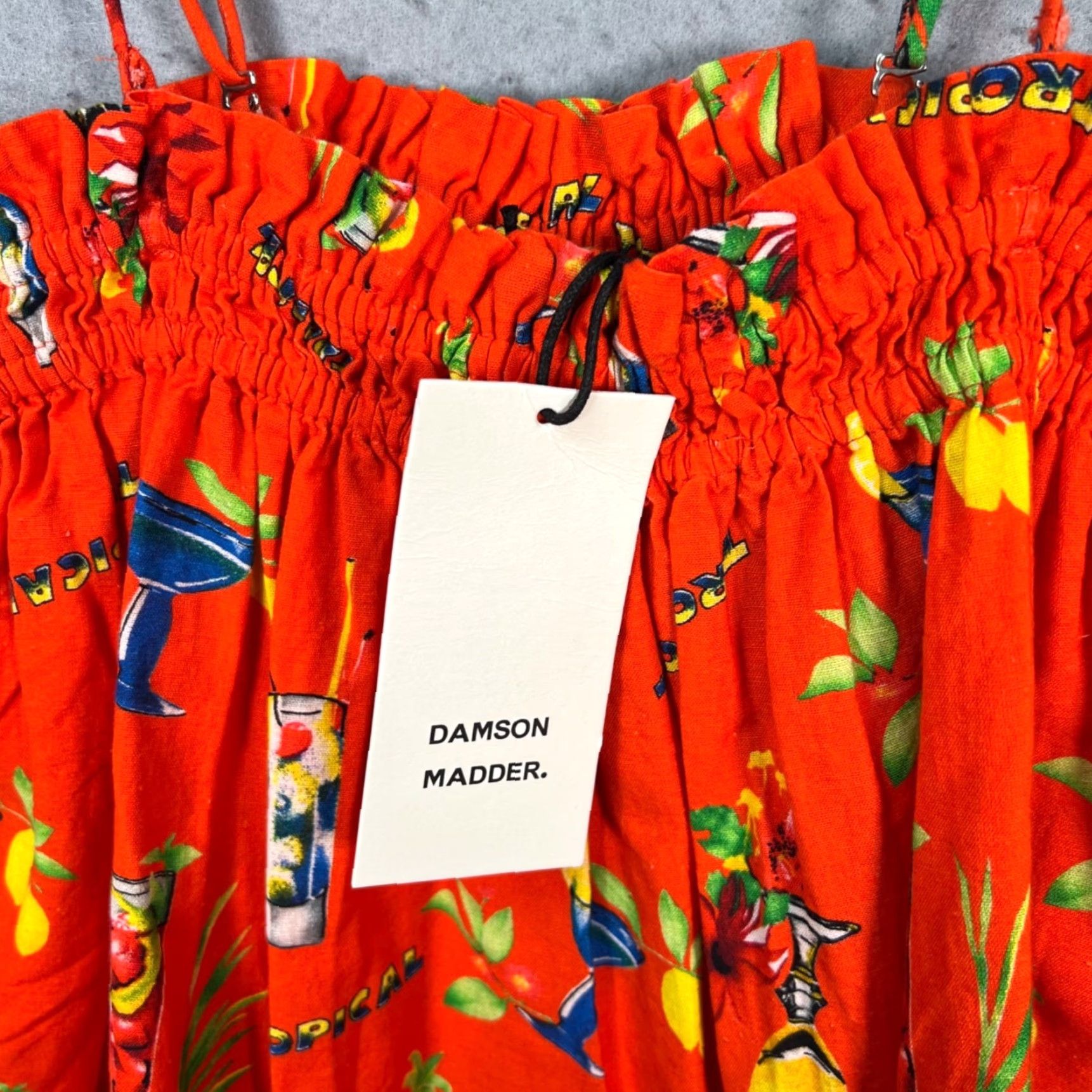 Vintage Damson Madder Dress Tropical Shirred Organic Cotton Orange A-Line Mini Sundress 12 Adult Womens Summer Party/Cocktail Womens Size XL / US 12-14 / IT 48-50 - 5 Thumbnail