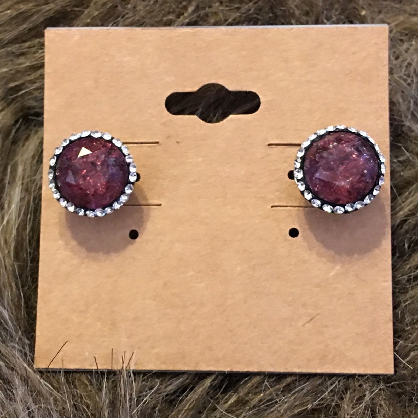 Vintage Vintage purple crackle glass stone earrings Size ONE SIZE - 2 Thumbnail