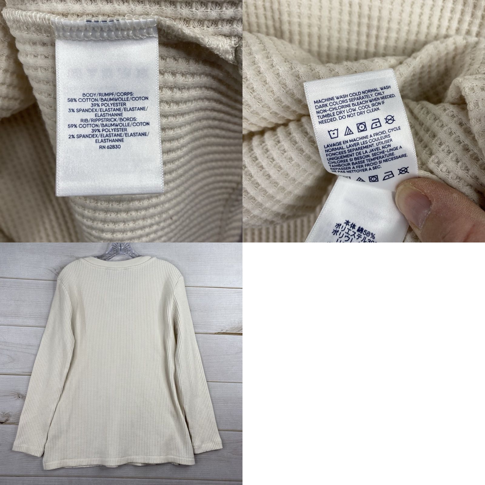 Lands' End Lands' End Top Womens M Cream Pullover Thermal Waffle Knit Lace Up Medium Weight Shirt Adult M Ivory Classic Casual 90s? Size M / US 6-8 / IT 42-44 - 8 Thumbnail