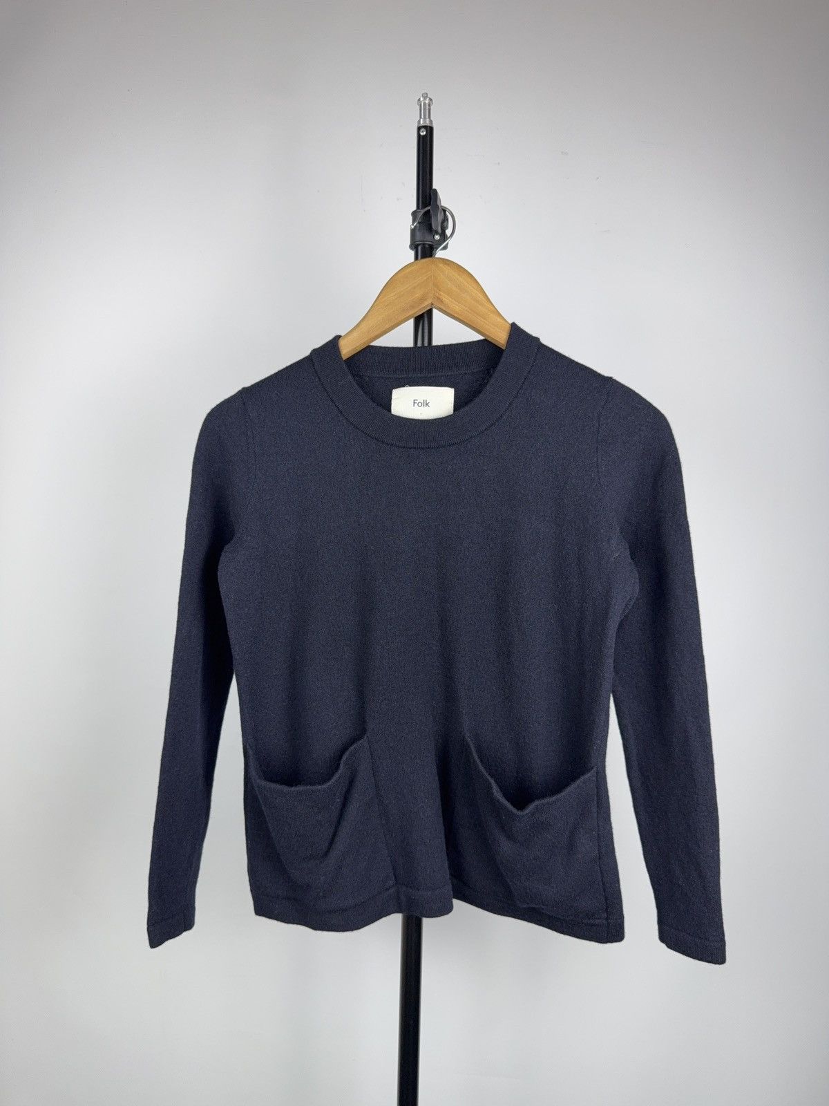 Folk Luxury Folk Knit Pocket Long Sleeve Sweater Minimal Navy Size XS / US 0-2 / IT 36-38 - 1 Thumbnail