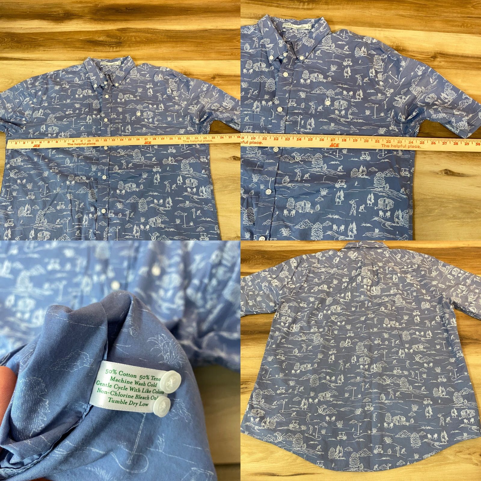 Vintage Criquet Shirt Mens XL Button-Down Camp Golf All Over Print Camper Short Sleeve Blue Cotton Lyocell Pocket Short Sleeve Casual Size US XL / EU 56 / 4 - 8 Thumbnail