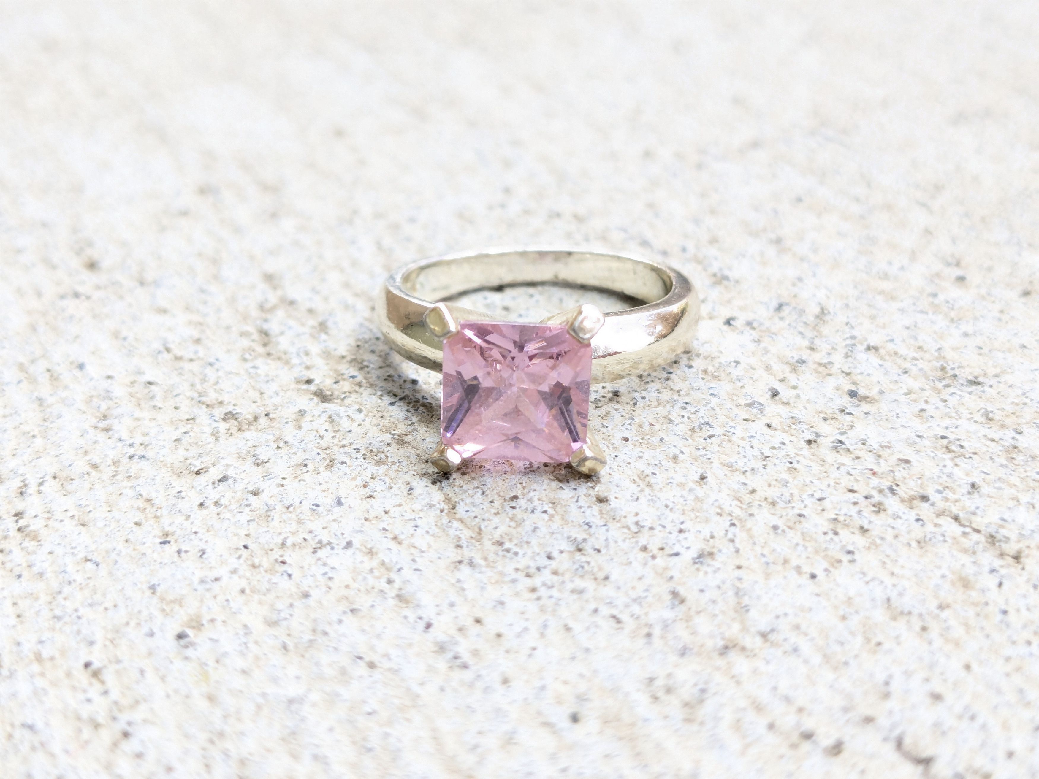 Jewelry Sterling Silver Ring Pink Topaz 6 Square Princess Cut Band Size ONE SIZE - 3 Thumbnail