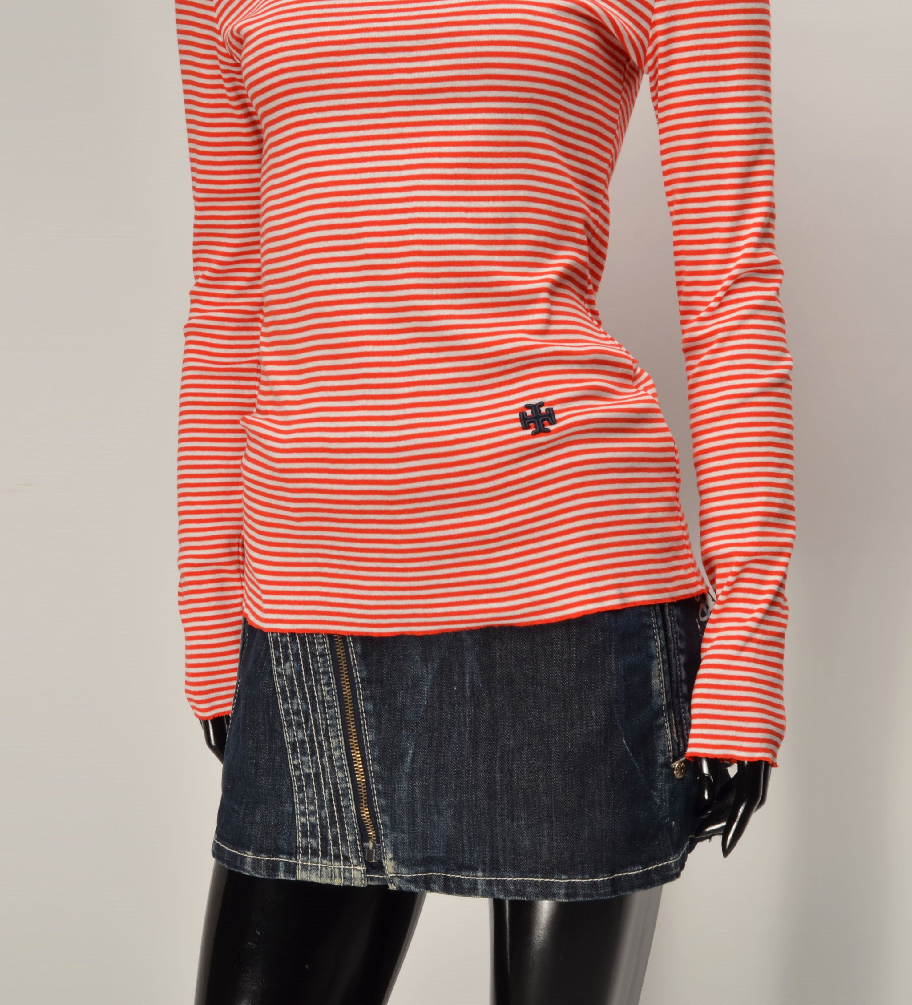 Designer × Tory Burch Tory Burch Red Striped Long Sleeve Logo Slim Fit Top Size S / US 4 / IT 40 - 3 Thumbnail
