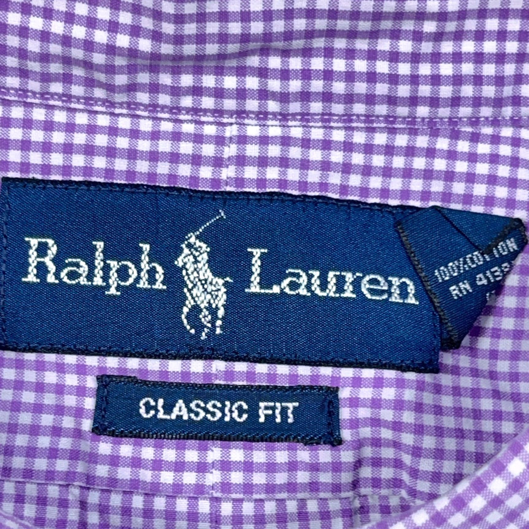 Ralph Lauren VINTAGE Ralph Lauren Shirt Men XL Purple Button Up Gingham Check Poplin Dress Pocket Size 46R - 4 Thumbnail