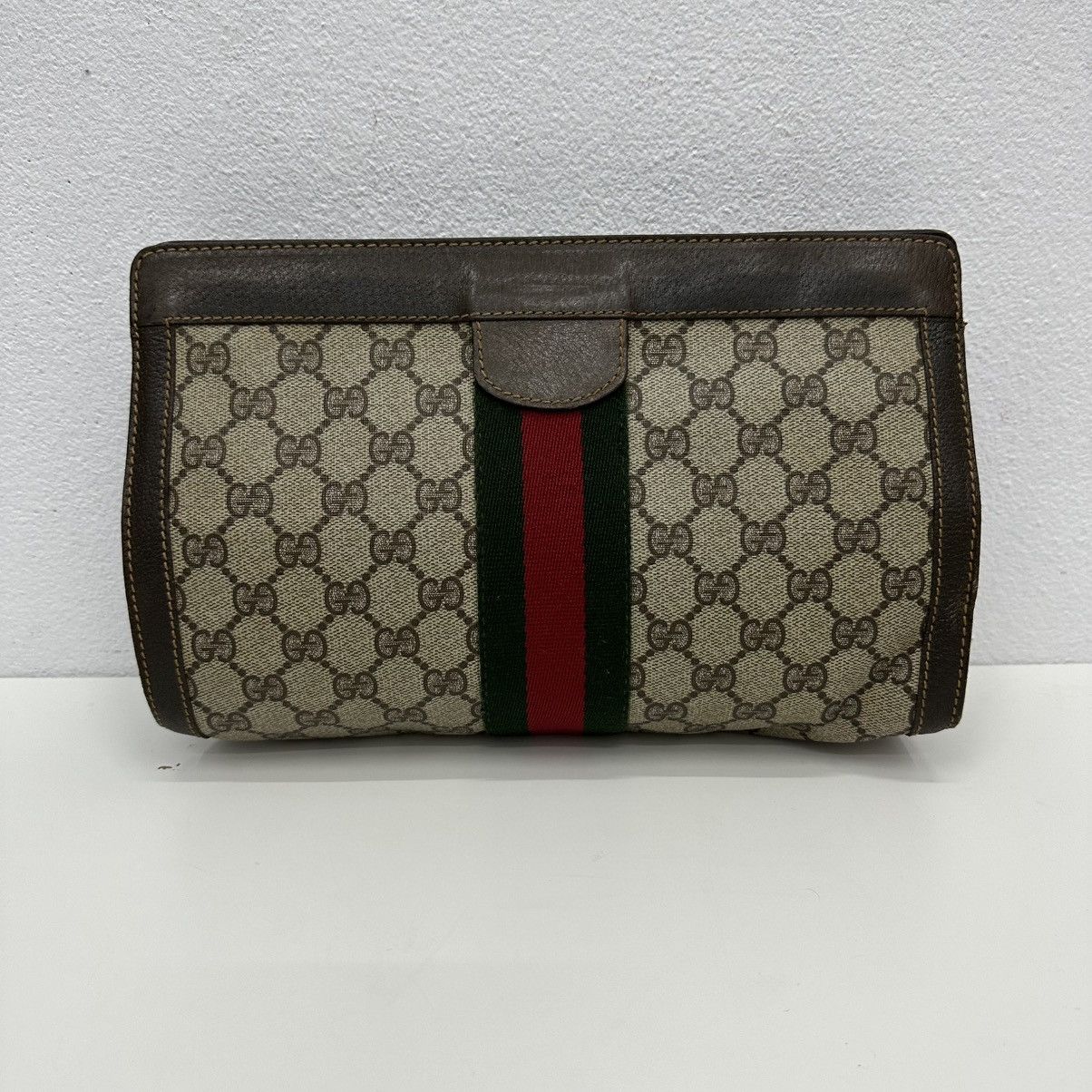 Vintage ‼️YES‼️ AUTHENTIC GUCCI GG SUPREME WEB SHERRY LINE CLUTCH BAG Size ONE SIZE - 2 Thumbnail