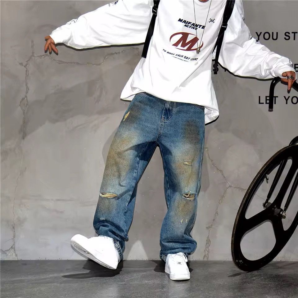 Jean Washed Designer Streetwear Hole Hip Hop Jeans Y2k Pants Size US 34 / EU 50 - 6 Thumbnail