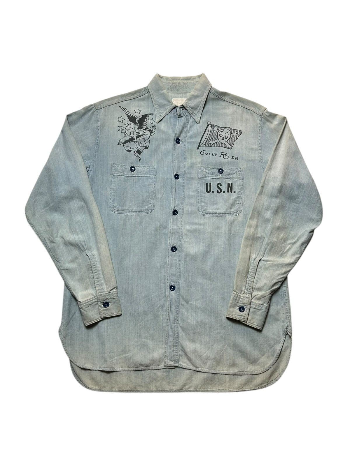 Buzz Rickson's Buzz Ricksons USN Denim Chambray Shirt Jelly Roger Washed Size US L / EU 52-54 / 3 - 1 Thumbnail