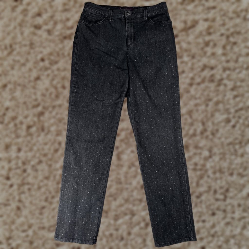 Gloria Vanderbilt Gloria Vanderbilt Amanda Jeans Women 8 Black Polka Dot 5-Pocket High Rise Regular Fit Straight Denim Size 30" / US 8 / IT 44 - 1 Thumbnail