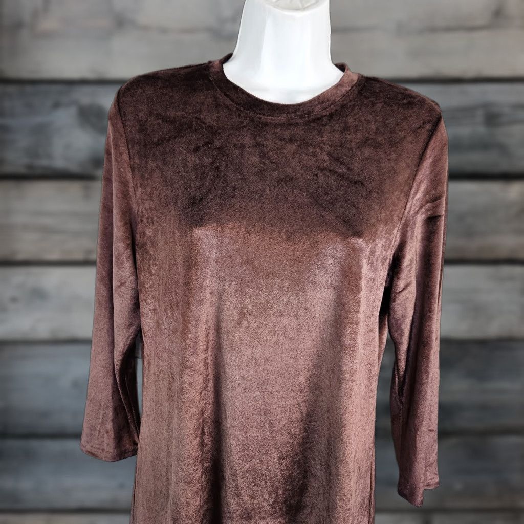 Vince Vince Womens Velour 3/4 Sleeve Crew Neck Top L Brown Blouse Size L / US 10 / IT 46 - 1 Thumbnail