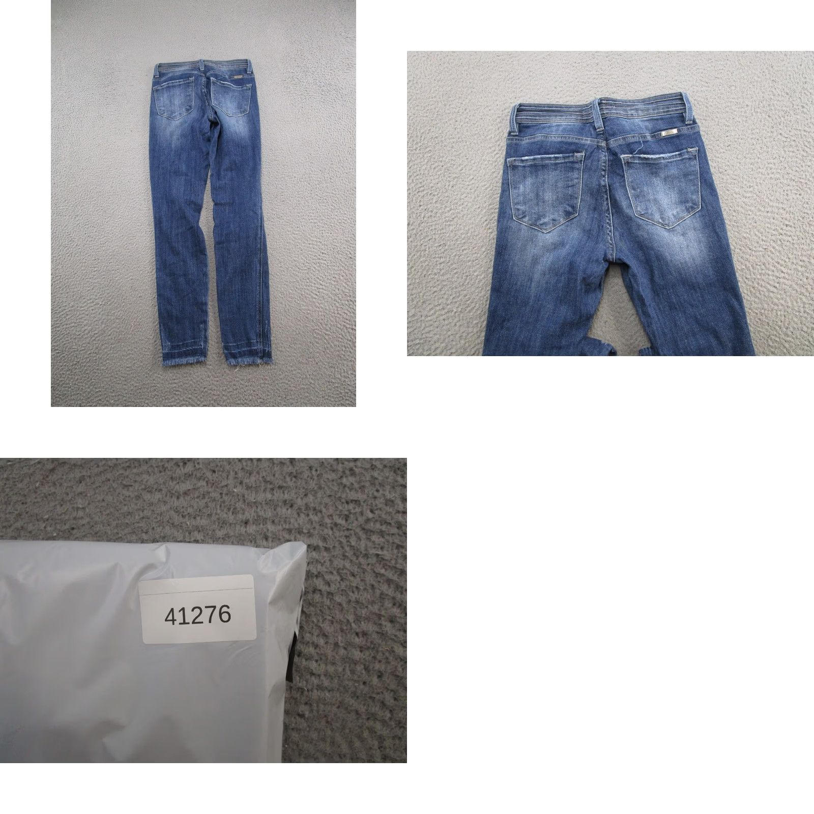 Vintage Kancan Jeans Womens Size 26/5 Button Fly Blue Distressed Denim Stretch Skinny Regular Jeans Size 26" / US 2 / IT 38 - 9 Thumbnail